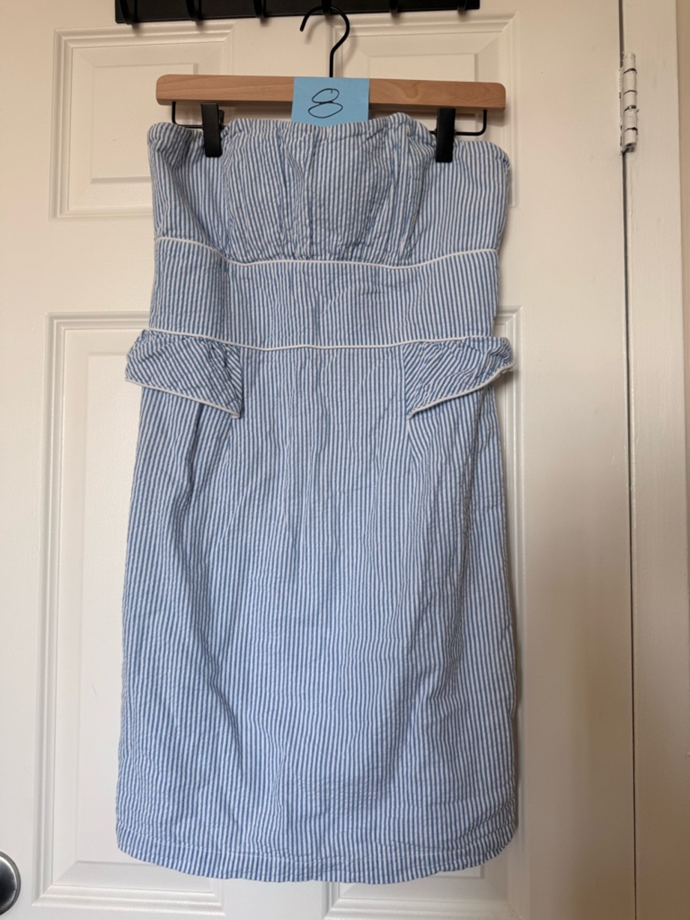 Southern Frock Light Blue Seersucker Strapless Summer Dress